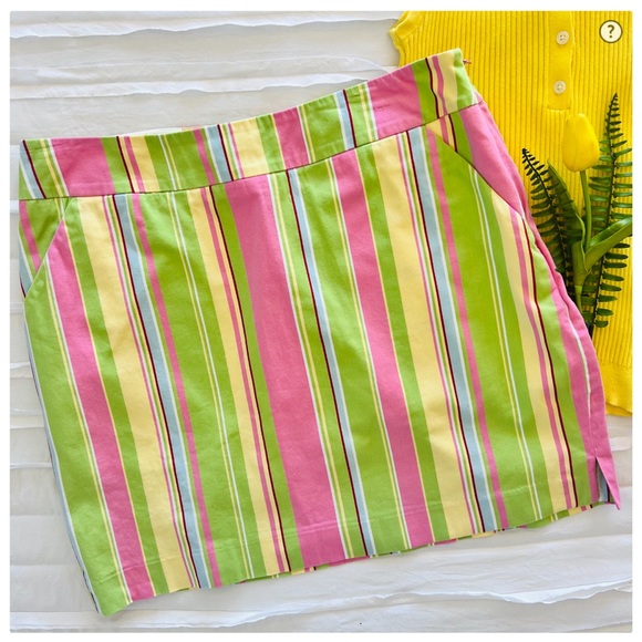 Loudmouth Pants - Loudmouth Ladies Pink Green & Yellow Candy Stripe Cotton Skort
